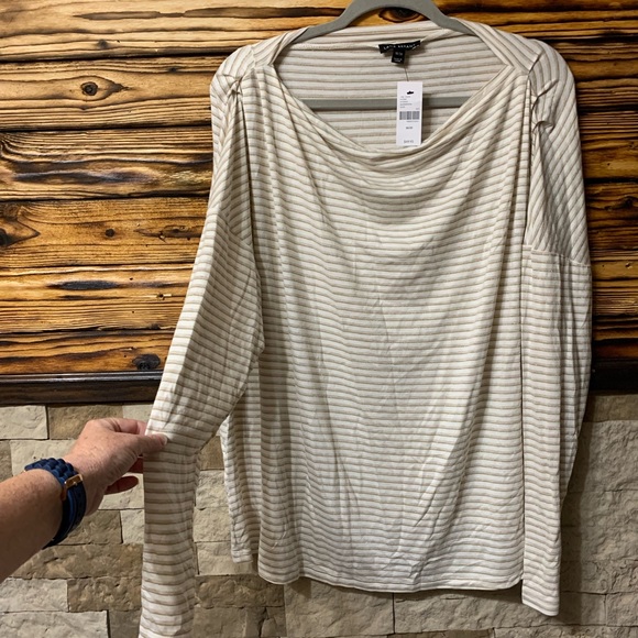 NWT Lane Bryant Cream Gold Striped Boat Neck Casual Top 18 20 - Picture 2 of 5